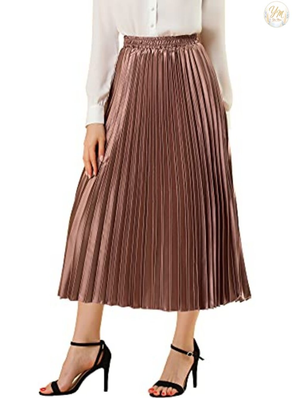 Women's Pleated Midi Skirt Metallic High Waist A-Line Party Night Out